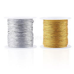 2 Rolls 2 Colors 12-Ply Round PET Metallic Thread, Mixed Color, 0.8mm, 1 roll/color(MCOR-TA0001-03D)
