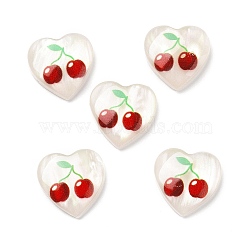 Printed Opaque Resin Cabochons, Heart, White and Dark Red, Cherry Pattern, 16x16x4mm(FIND-E020-09B-07)