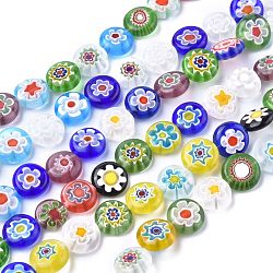 Flat Round Handmade Millefiori Glass Beads, Mixed Color, 12x5mm, Hole: 1mm, about 32pcs/strand, 14.1 inch(X-LK-R004-21)