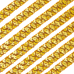 Plastic & Polyester Paillette Elastic Beads, Sequins Beads, Ornament Accessories, 2 Rows Paillette Roll, Flat Round, Gold, 15~16x1mm, 13m/card(OCOR-WH0082-04B)