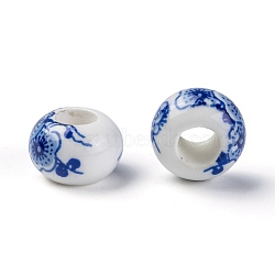 Handmade Porcelain European Beads, Large Hole Beads, Rondelle, No Metal Core, White, about 13mm in diameter, 8.5mm thick, hole: 5mm(CF257Y)