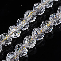 Transparent Crackle Glass Beads Strands, Faceted, Rondelle, Clear, 8x7.5mm, Hole: 1.2mm, about 50Pcs/strand, 14.96 inch(38cm)(X-GLAA-N051-02)