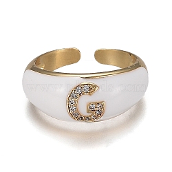 Brass Micro Pave Clear Cubic Zirconia Cuff Rings, Open Rings, with Enamel, Cadmium Free & Lead Free, Golden, Letter.G, US Size 7 1/4, Inner Diameter: 17.6mm(RJEW-H538-03G-G)
