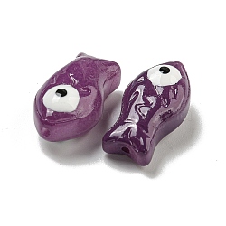 Handmade Transparent Glass Beads, Hand Drawn Beads, with Enamel, Fish, Purple, 21.5x11x8.5~10mm, Hole: 1.2~1.4mm(GLAA-N0028-03C)