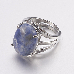 Natural Sodalite Wide Band Finger Rings, with Alloy Ring Findings, Oval, 18mm(X-RJEW-K224-A11)