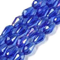 Transparent Electroplate Glass Beads Strands, AB Color Plated, Faceted, Teardrop, Blue, 11.5x8mm, Hole: 1.2mm, about 55~57pcs/strand, 25.59''(65cm)(EGLA-N013-T8mm-B11)