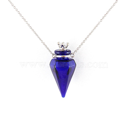 Glass Crown Perfume Bottle Necklaces, Stainless Steel Jewelry for Women, Dark Blue, 17.72 inch(45cm)(BOTT-PW0011-07B)