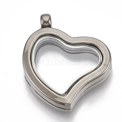 Alloy Magnetic Locket Pendants, with Glass, Heart, Gunmetal, 33x29x6.5mm, Hole: 3mm, Inner Measure: 16x20mm(PALLOY-T052-13B)