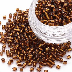 8/0 Glass Bugle Beads, Silver Lined, Dark Goldenrod, 2.5~3x2.5mm, Hole: 1mm, about 15000pcs/pound(SEED-S032-07A-53)