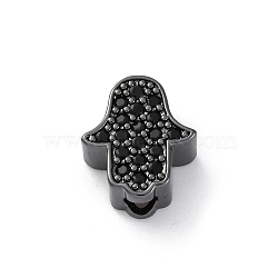 Brass Cubic Zirconia Beads, Hamsa Hand, Black, 12.5x10.5x5.5mm, Hole: 2.5mm(KK-S510-43B)