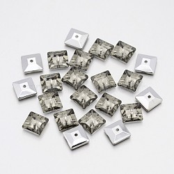 Back Plated Faceted Square Taiwan Acrylic Rhinestone Beads, Dark Gray, 7x7x3mm, Hole: 1mm(ACRT-M04-7-04)