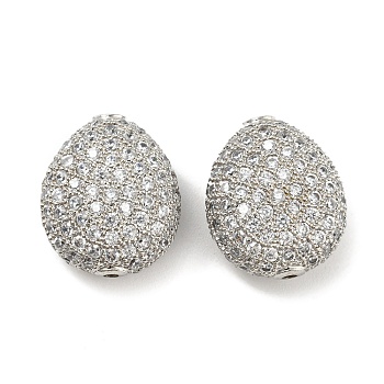 Brass Beads, with Clear Cubic Zirconia, Teardrop, Real Platinum Plated, 16.5x14x8mm, Hole: 1mm