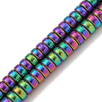 Electroplated Synthetic Non-magnetic Hematite Beads Strands, Disc, Heishi Beads, Rainbow Plated, 6x3mm, Hole: 1mm, about 135~138pcs/strand, 15.47''~15.75''(39.3~40cm)