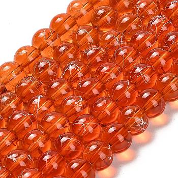 Drawbench Transparent Glass Beads Strands, Spray Painted, Round, Chocolate, 8mm, Hole: 1.3~1.6mm, 31.4 inch