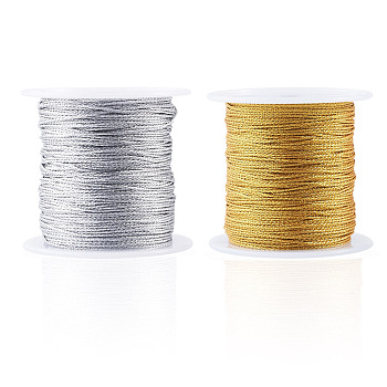2 Rolls 2 Colors 12-Ply Round PET Metallic Thread, Mixed Color, 0.8mm, 1 roll/color