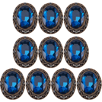 10Pcs 1-Hole Alloy Rhinestone Shank Buttons, Oval, Blue Zircon, 25x19.5x13mm, Hole: 3.5mm
