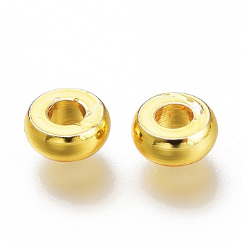 Brass Spacer Beads, Long-Lasting Plated, Disc, Golden, 4x1.5mm, Hole: 1.6mm