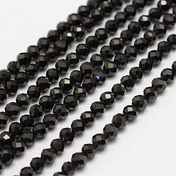 Natural Black Spinel Beads Strands, Faceted, Round, 3mm, Hole: 0.5mm, about 133pcs/strand, 15.5~15.7 inch(39.5~40cm)