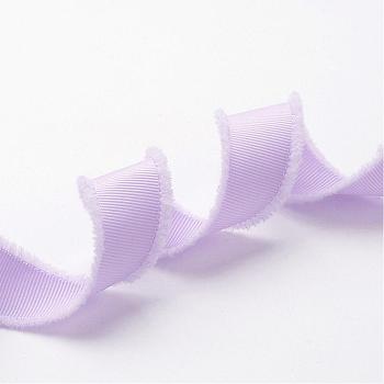 Polyester Frayed Grosgrain Ribbons, with Fringe Tassel, Medium Orchid, 1 inch(25mm), about 50yards/roll(45.72m/roll)
