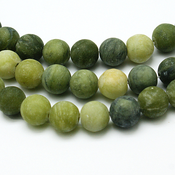 Round Frosted Natural TaiWan Jade Bead Strands, 10mm, Hole: 1mm, about 38pcs/strand, 15.5 inch