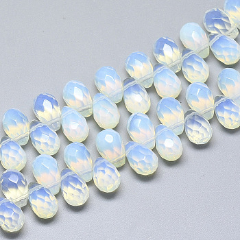 Opalite Beads Strands, Top Drilled Beads, Faceted, Teardrop, 9~9.5x6mm, Hole: 0.8mm, about 44pcs/strand, 7.6 inch