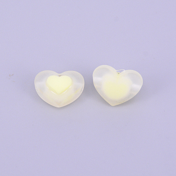 Transparent Acrylic Beads, Frosted, DIY Accessories, Clear, Heart, Light Goldenrod Yellow, 13x17x9.5mm, Hole: 2.8mm