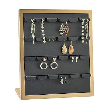 PU Leather Earring Displays, with Wood, Jewelry Display Stand, Black, 30.2x13.1x34.8cm