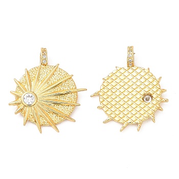 Brass Micro Pave Cubic Zirconia Pendants, Flat Round, Real 18K Gold Plated, 23x20x5mm, Hole: 2.4mm