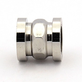 Stainless Steel Beads, Large Hole Column Grooved Beads, Stainless Steel Color, 10x10mm, Hole: 6mm
