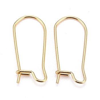 316 Surgical Stainless Steel Hoop Earring Findings, Kidney Ear Wires, Real 18k Gold Plated, 10 Gauge, 20x9x2.5mm, Pin: 0.7mm