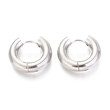 202 Stainless Steel Huggie Hoop Earrings, Hypoallergenic Earrings, with 316 Surgical Stainless Steel Pin, Ring, Stainless Steel Color, 4 Gauge, 18.5x21x5mm, Pin: 1mm(X-EJEW-O087-08D-P)