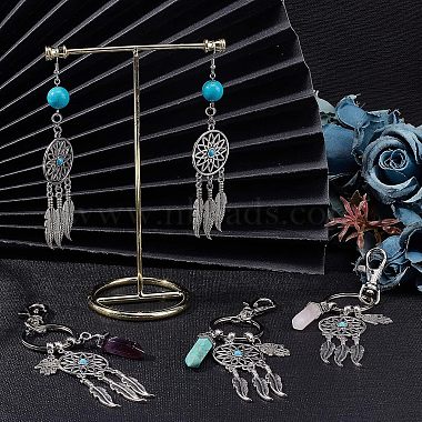 nbeads 6pcs 6 style turquoise & obsidienne & quartz rose & lapis lazuli & oeil de tigre & améthyste porte-clés(KEYC-NB0001-25)-3