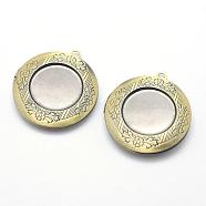 Brass Locket Pendants, Photo Frame Charms for Necklaces, Cadmium Free & Nickel Free & Lead Free, Flat Round, Brushed Antique Bronze, 36x32x6mm, Hole: 2mm, Inner Size: 24mm, Tray: 20mm(KK-F717-36AB-NR)