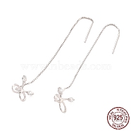 Rhodium Plated 925 Sterling Silver Bowknot Threader Earrings, Bowknot with Long Chain Tassel Drop Earrings for Women, Platinum, 55mm, Pin: 0.8mm(EJEW-P195-03P)