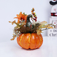 Foam Artificial Pumpkin with Leaf Decorations Ornaments, for Halloween Thanksgiving Autumn Decoration, Dark Orange, 200x105mm(HULI-PW0002-031C)