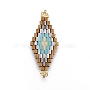 MIYUKI & TOHO Handmade Japanese Seed Beads Links, Loom Pattern, Rhombus, Colorful, 31.4~33x12.7~13.4x1.6~1.7mm, Hole: 1~1.4mm(SEED-E004-F43)