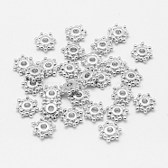 Brass Spacer Beads, Long-Lasting Plated, Real Platinum Plated, Nickel Free, Flower, 8x2mm, Hole: 1mm(KK-F727-97P-NF)