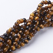 Natural Tiger Eye Beads Strands, Grade A, Round, 4mm, Hole: 0.8mm, about 90pcs/strand, 15.5 inch(GSR4MMC014-A)