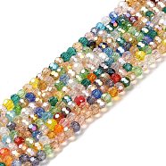 Transparent Glass Beads, 32 Facets, AB Color Plated, Round, Mixed Color, 4.5x4mm, Hole: 1mm, about 94~95pcs/strand, 13.98''(35.5cm)(EGLA-A035-T4mm-HB01)