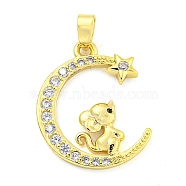 Brass Micro Pave Clear Cubic Zirconia Pendant, The 12 Chinese Zodiac, Mouse, 21x16.5x2.5mm, Hole: 5x2.8mm(FIND-Z044-03B)