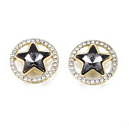Rack Plating Alloy Cabochons, with Crystal Rhinestone and Glass, Golden, Cadmium Free & Lead Free, Ring with Star, Black, 15.5x5mm(ALRI-N057-02)
