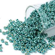 TOHO Round Seed Beads, Japanese Seed Beads, (PF569) PermaFinish Turquoise Metallic, 8/0, 3mm, Hole: 1mm, about 222pcs/10g(X-SEED-TR08-PF0569)