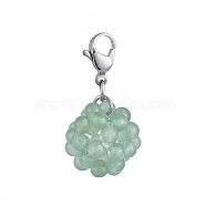 Natural Green Aventurine Cluster Beads Pendants, with 304 Stainless Steel Lobster Claw Clasps, Round, Stainless Steel Color, 33mm(HJEW-JM00388-01)