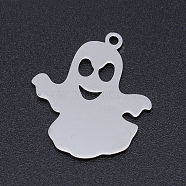 201 Stainless Steel Laser Cut Pendants, Ghost, Stainless Steel Color, 22x19.5x1mm, Hole: 1.4mm(STAS-S105-T933-1)