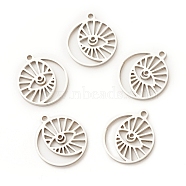 201 Stainless Steel Pendants, Flat Round with Eye & Moon, Stainless Steel Color, 17x14.5x1mm, Hole: 1.5mm(STAS-G258-09P)