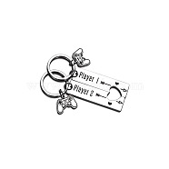 304 Stainless Steel Couples Keychain, Rectangle with Half Heart, Silver, 8.2x3cm(KEYC-PW0002-080B)