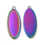 Ion Plating(IP) 304 Stainless Steel Pendant Cabochons Settings, Oval, Rainbow Color, Tray: 26x10mm, 30.5x12x2mm, Hole: 1.5mm(STAS-A070-45MC)