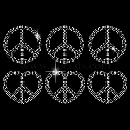 Glass Hotfix Rhinestone, Iron on Appliques, Costume Accessories, for Clothes, Bags, Pants, Heart, Peace Sign, 297x210mm(DIY-WH0303-165)