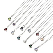 Triangle Cubic Zirconia Pendant Necklaces, 304 Stainless Steel Cable Chain Necklace for Women, Stainless Steel Color, Mixed Color, 17.91 inch(45.5cm)(NJEW-F303-01P)