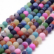 Frosted Natural Agate Beads Strands, Round, Dyed & Heated, Mixed Color, 8mm, Hole: 1mm, about 48pcs/strand, 14.5 inch(X-G-F367-8mm-08)